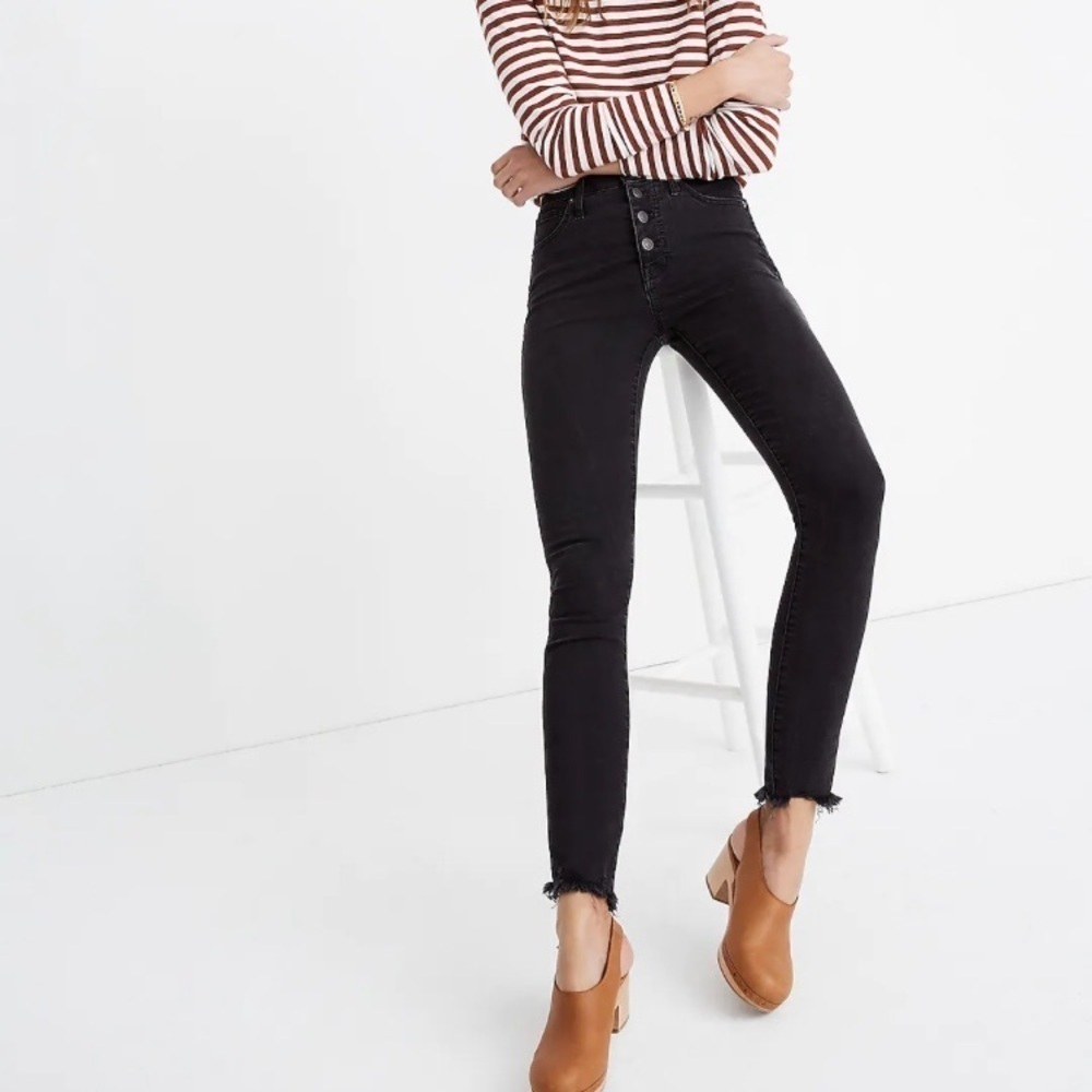 10" High-Rise Skinny Jeans in Berkeley Black: Button-Through Edition in …